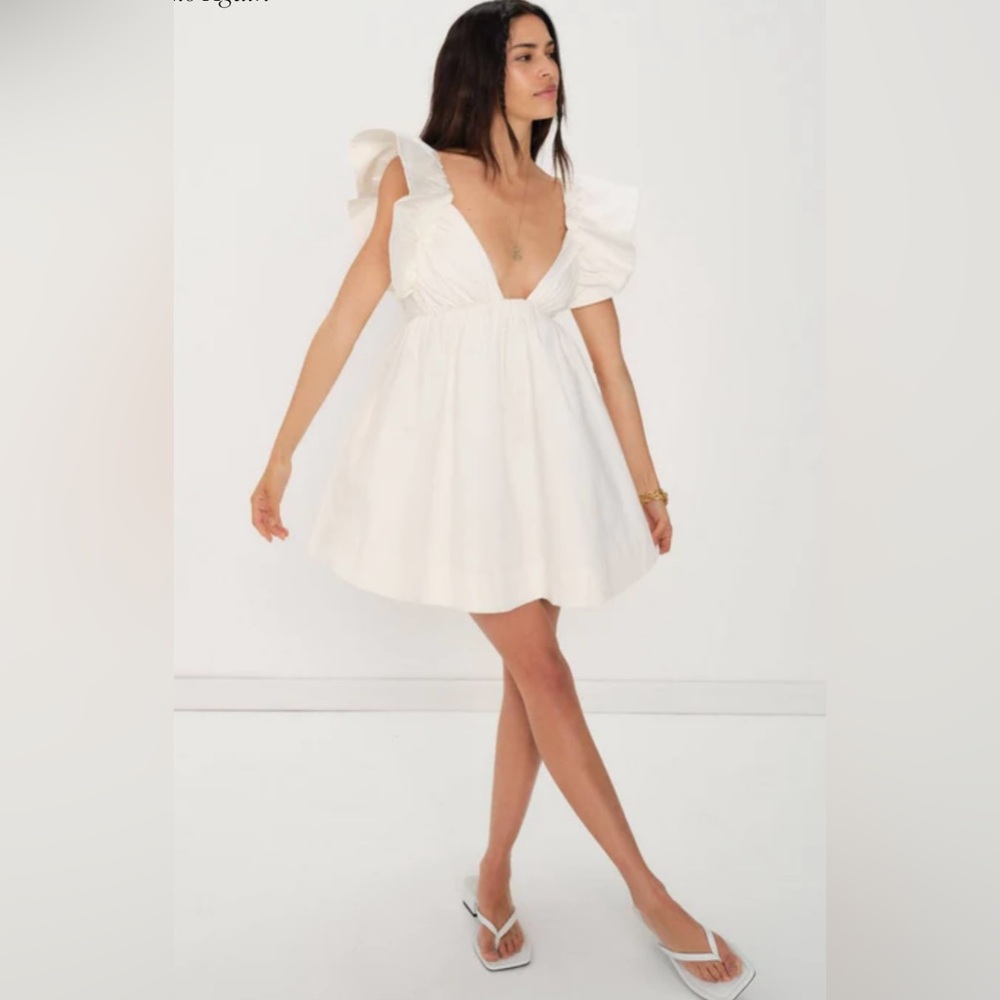 For Love And Lemons Cream Ruffle-Shoulder Mini Dress